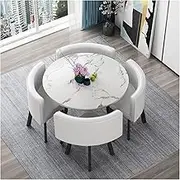 YAXANSIH Modern Conference Room Table Business Coffee Table Office Business Hotel Lobby Dining Table Set, Home Dining Room Furniture Set 1 Table 4 Chairs, PU Leather Chair Hotel Clothing Store(White)