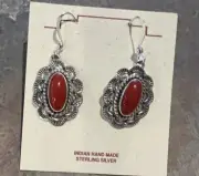 Navajo Kevin Ramone Natural Coral Earrings Sterling Silver