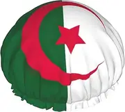 Flag Of Algeria Print Various Activities Shower Cap Reusable Soft And Lightweight Bath Hair Cap Long Hair