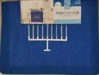 Hanukkah Menorah Table Runner 14in x 72in Blue Embroidered Dining Room Decor