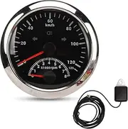 GPS Speedometer with Tachometer 8000 RPM 85mm 3 3/8 in GPS Speedometer with Indiction Light for Marine ATV Vehicle Car Boat Auto Truck Odometer Gauge (Bisel Plateado con esfera Negra.)