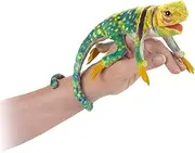 Folkmanis Mini Collared Lizard Finger Puppet, Green, Brown, Yellow, Black