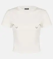 [Mugler] Mugler Embellished cotton jersey crop top AU 14 white