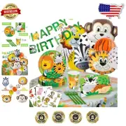 Complete Jungle Party Supplies Set - Safari Birthday Decorations for 16 Guests