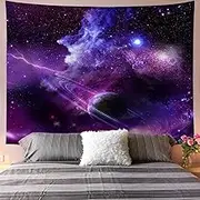 Galoker Galaxy Starry Sky Psychedelic Space Landscape Art Print Wall Hanging, Purple Starry Tapestry for Home Decor (H51.2W59.1 inches)