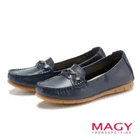 在飛比找momo購物網優惠-【MAGY】編織縫線真皮平底休閒鞋(藍色)
