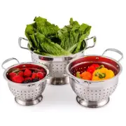 OVENTE Premium Stainless Steel Colander Set of 3 Deep Kitchen Strainer, 1.5, ...