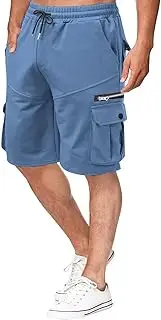 [Generic] Sweatpants Shorts for Men Cotton Loose Plus Size Five Point Pants Multi Pocket Zipper Casual Shorts Stocking Gift