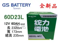 在飛比找Yahoo!奇摩拍賣優惠-《電池商城》全新 統力(GS) 免加水汽車電池 60D23L