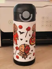 12oz Flip Top Kids Stainless Steel Water Bottle Scarecrow Pumpkins