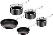 Tefal Jamie Oliver Cook's Direct 5 Piece Non-Stick Pan Set, 20 and 28 cm Frying Pans, 16&18&20 cm Saucepan with Lid, Heat Indicator, Riveted Safe-Grip Handle, Induction Hob Compatible, E017S555