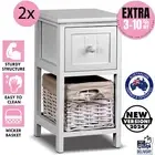 2 x Small Nightstand Table Wooden Drawer Basket Storage Room Coffee Kids Bedside