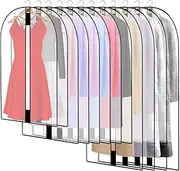 [Pwsap] 12 Pack Breathable Clothes Covers with Zip, Waterproof Dustproof Garment Bag Moth Proof Dress, Suit Storage Covers Damp-proof for Wardrobe Storage and Travel(clear)