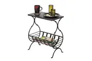 Black Iron Side Table with Magazine Storage and Silver Finish Top