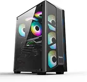 Mid-Tower ATX, Micro-ATX, Mini-ITX Computer Case, Tempered Glass Panel Grid Front Panel, Vertical GPU Bracket Supports Water Cooling