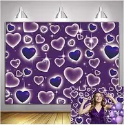 90s 2000s Purple Heart Party Photo Backdrop Photoshoot Valentine's Day Sweet Women Men Happy Birthday Anniversary Photography Background Decor Banner 7x5ft