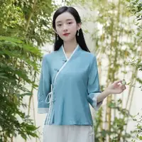 在飛比找樂天市場購物網優惠-中國風女上衣新中式套裝茶服民國風改良漢服采耳師服裝旗袍工作服