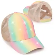 Girls Glitter Baseball Cap Criss Cross Hat, Girl High Ponytail Hat - Kids Tru...