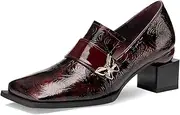 [TDD] Loafers for Women Patent Leather Buckle Square Toe Chunky Block Dress Slip On Wide Casual Comfortable Dressy High Heels Ladies Comfort Moccasins Elegantes 2 Inch Shoes