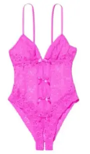 VS crotchless lace bow teddy brand NEW SIZE small hot pink