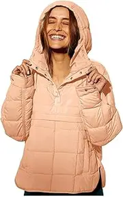 [VESNIBA] Women's Quilted Pullover Puffer Jacket Oversized Long Sleeve Hooded Coats Winter Warm Lightweight (Coffee-b, S)