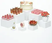 Blissify 8 Pack Buffet Risers, Acrylic Boxes for Display, Square Cube Food Display Stand for Party, Cupcake, Candy, Brunch, Jewelry, Decor, White