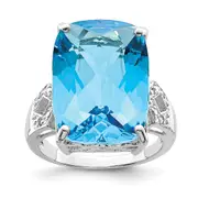 Sterling Silver Rhodium Blue Topaz u0026 Natural Diamond Gemstone Birthstone Ring Fine Jewelry Gift for Her