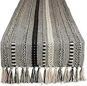 DII Farmhouse Braided Stripe Table Runner Collection, 15x72 (15x77, Fringe Included), Black