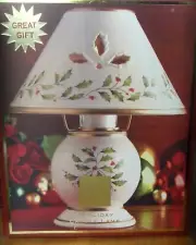 10" Tea Light Candle Lamp Lenox Holiday Dimension Holly Berry 24 kt Gold NIB