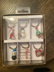 Pier 1 Imports wine glass charms drink markers Stemware Christmas Santa Tree