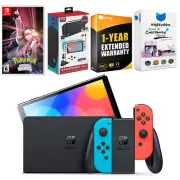 Nintendo Switch Neon Red/Blue OLED + Pokemon Shining Pearl + Accessory Kit