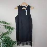 NWT Mud Pie | Black Fringe Hem Tank Dress, size