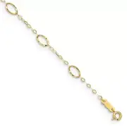 Real 14kt Yellow Gold Oval Shapes 10in Plus 1in ext Anklet; 10 inch