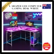 White L Shaped Gaming Desk 140cm Convertible Corner Computer Desk with Monitor S