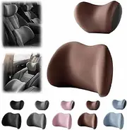 Car Headrest & Lumbar Support Cushion,Ergonomic Car Seat Headrest & Lumbar Cushion with Adjustable Strap,Car Head Rest and Lumbar Pillow Set (Coffee)