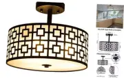 Semi Flush Mount Ceiling Light, Double Drum Shade Close to Ceiling Light Black