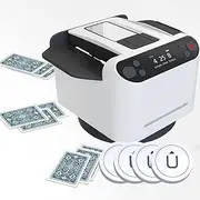 Automatic Card Shuffler & Dealer Machine 360° Rotating Card Dealer with 4 Wireless Dealer Buttons, Rechargeable Card Dealing & Shuffing Machine for UNO, Blackjack, Texas Hold'em White