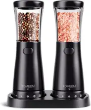 Stainless Steel Electric Salt & Pepper Grinder Set with LED Light & Storage Base