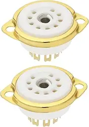 VGOL 2Pcs 9-Pin Electronic Valve Socket Valve Vacuum Tube Base Socket Copper Gold Plated for EF86 EL84 ECC81 ECC82 ECC83 12AX7 Small Valves