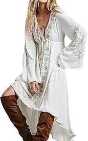 [R.Vivimos] Womens Cotton Embroidered High Low Long Dresses