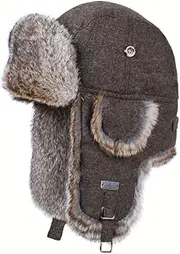 [Alkaidstar] Fur Winter Trapper Hat,Taslon Rabbit Fur Aviator Ski Trapper Trooper Pilot Hat,Snow Eskimo Hat with Ear Flaps for Men & Women