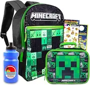 Game Party Minecraft Backpack with Lunch Box Set for Kids - Bundle with 16” Minecraft Backpack, Lunch Bag, Water Bottle, Decals, More | Minecraft Backpack for Boys., Minecraft Backpack, Minecraft