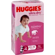 Huggies Ultra Dry Nappies Girls Size 4 (10-15kg) 36 pack