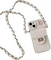 Crossbody Phone Case for iPhone 11 Pro Max, Cute Wallet Case with Detachable Shoulder Strap & Flip Card Holder, Soft Silicone TPU Girls Lady Protective Cover Shockproof for White iPhone 11 Pro Max