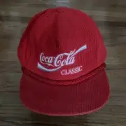 Vintage Coca-Cola Classic NOS w/ Tag Corduroy Hat w / Adj. Leather Strap Rope