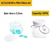 6-48 x Mini Glass Jars White Lid Lolly Spice Jam Storage Container Bottle 50ML