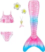 [Coyhoim] Girls Swimsuit Mermaid Tails for Swimming Princess Bikini Bathing Suit Set with Garland
