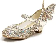 [MACHSWON] Girls High Heel Dress Shoes Mary Jane Princess Wedding Party Pump Sparkly Bow Shoes for Kids