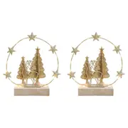 2PK LVD Metal/Wood LED Wire Ring Tree Deer Home Christmas Decor 20x22cm Gold