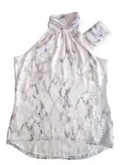NWT White House Black Market Size XSP Violet/White Chiffon Print Halter Top Tie